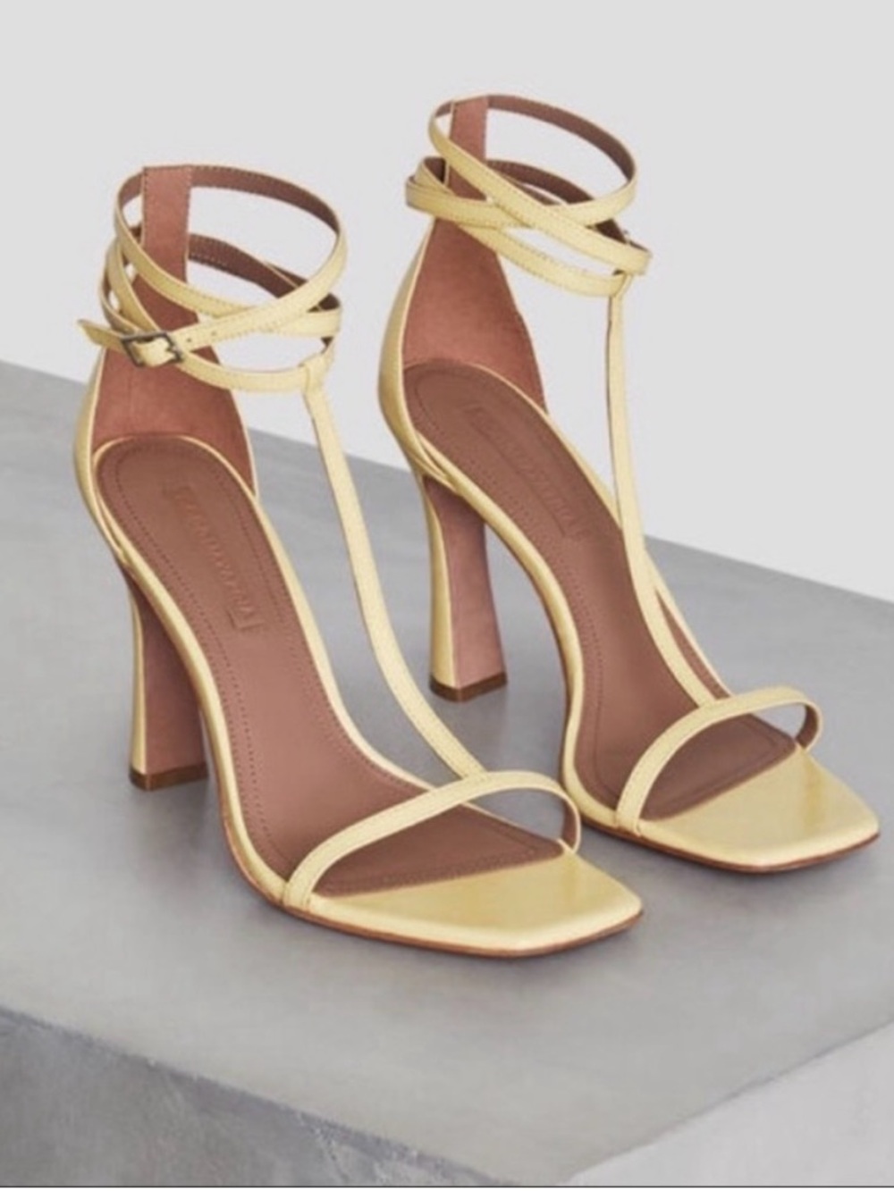 BCBGMaxAzria Pale Yellow T-Strap Block Heel Sandals